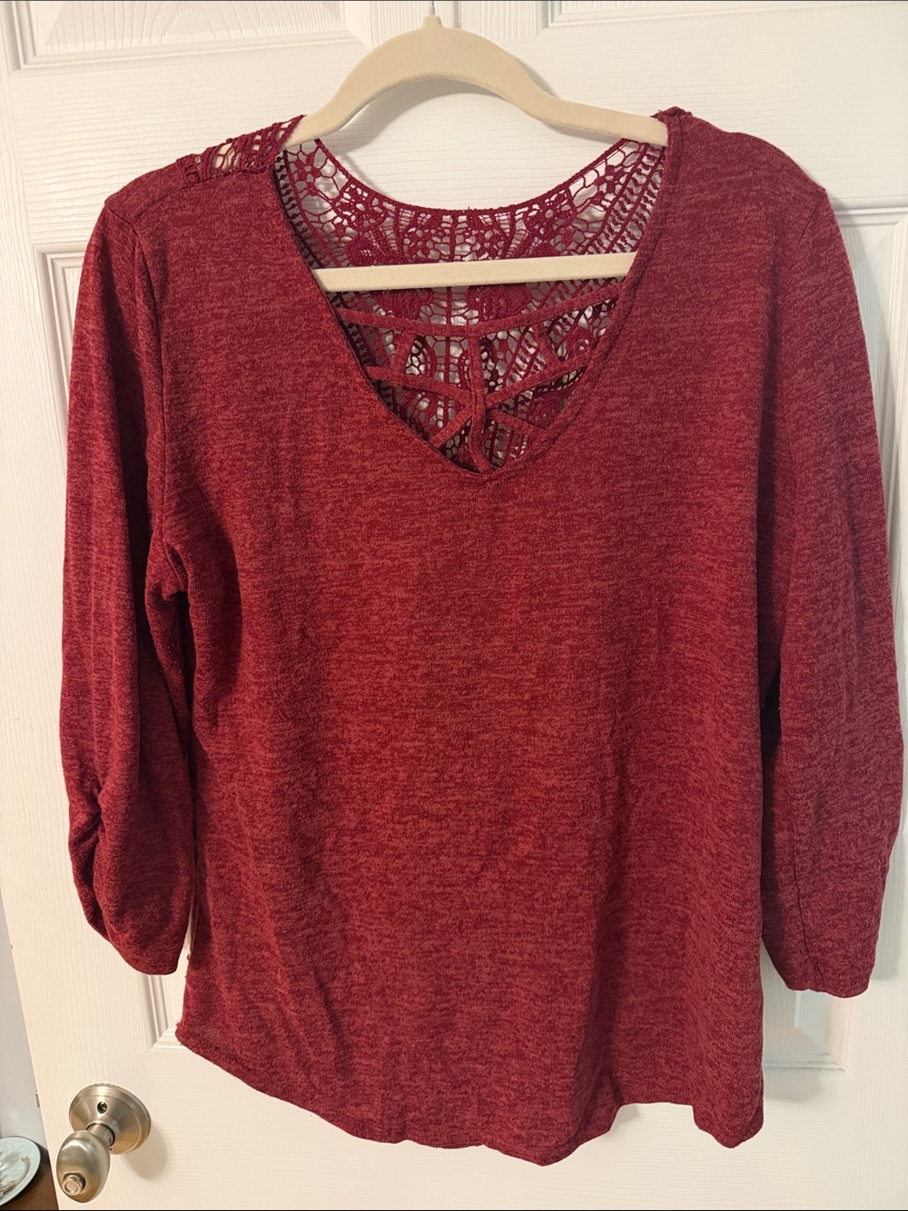 No Boundaries Red Lace-Back V-Neck Sweatshirt